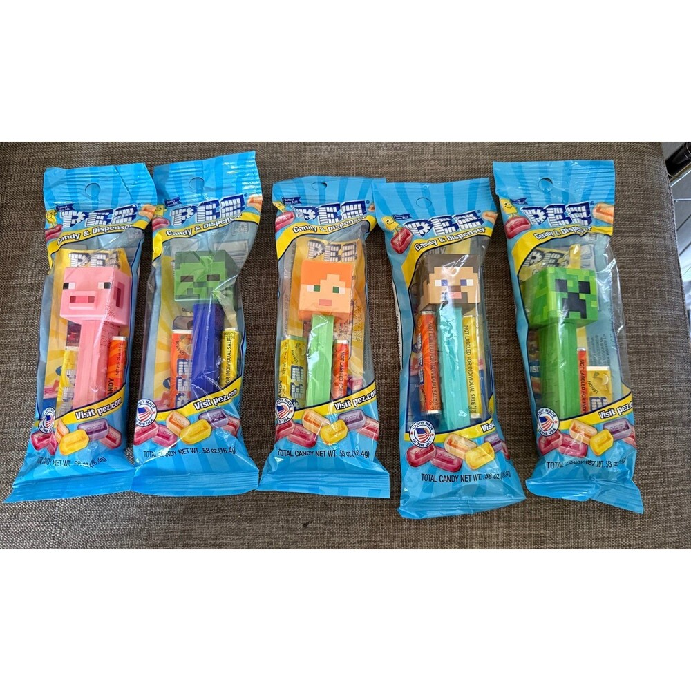 Lot of 5 Minecraft PEZ Dispensers Zombie, Steve Alex Creeper, & Pig